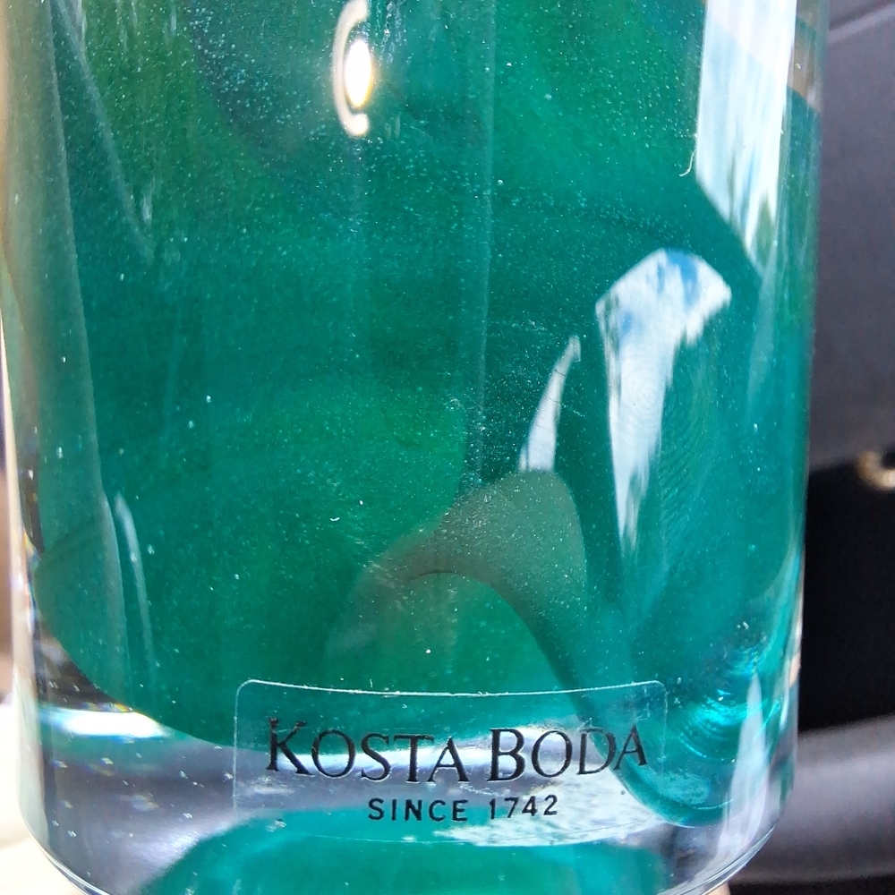 Hand Blown Art Glass Candle Stick Holder Teal Taper Candle artist made in Sweden - Picture 7 of 16